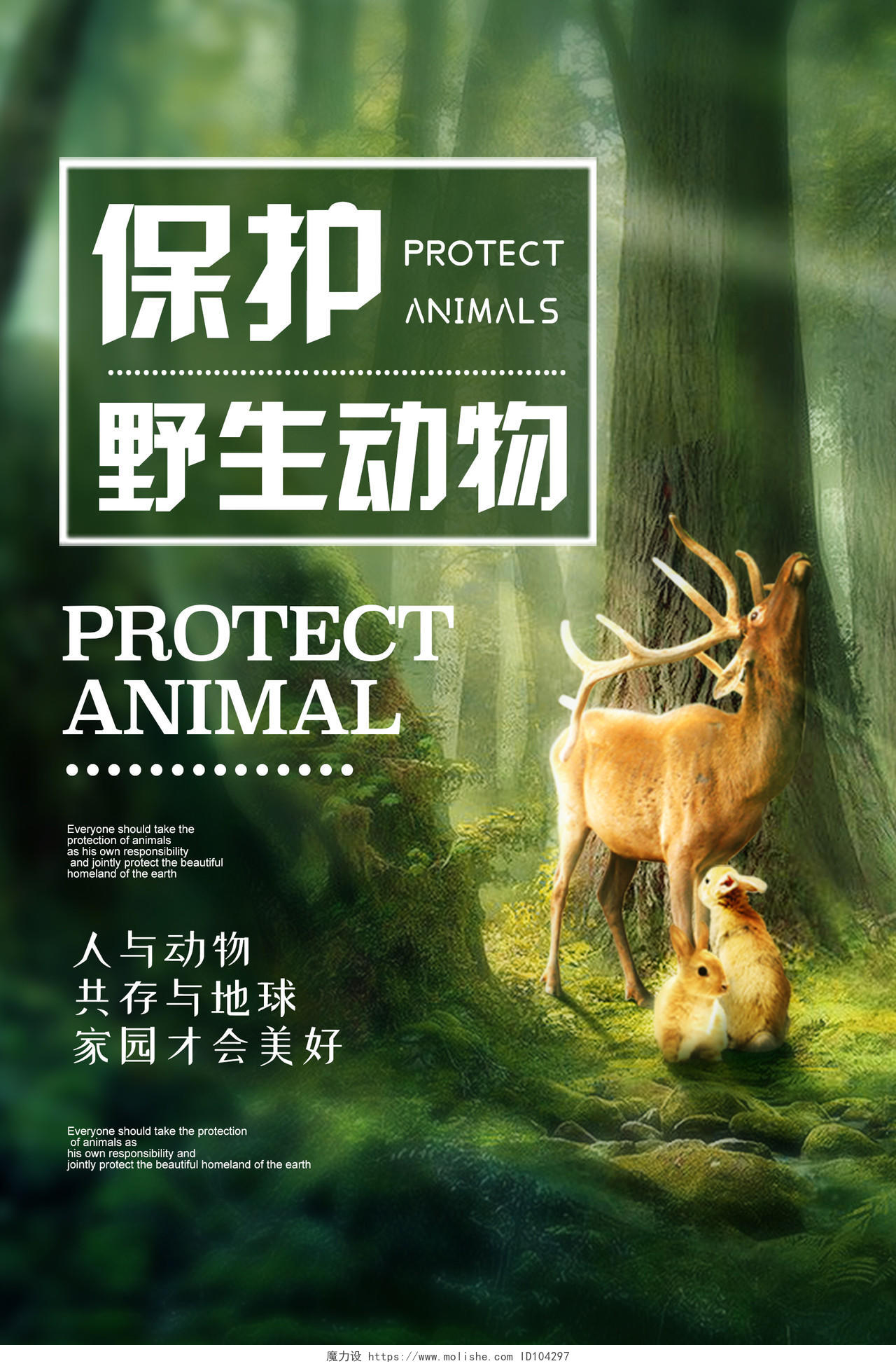 温暖小清新保护野生动物海报公益保护动物海报